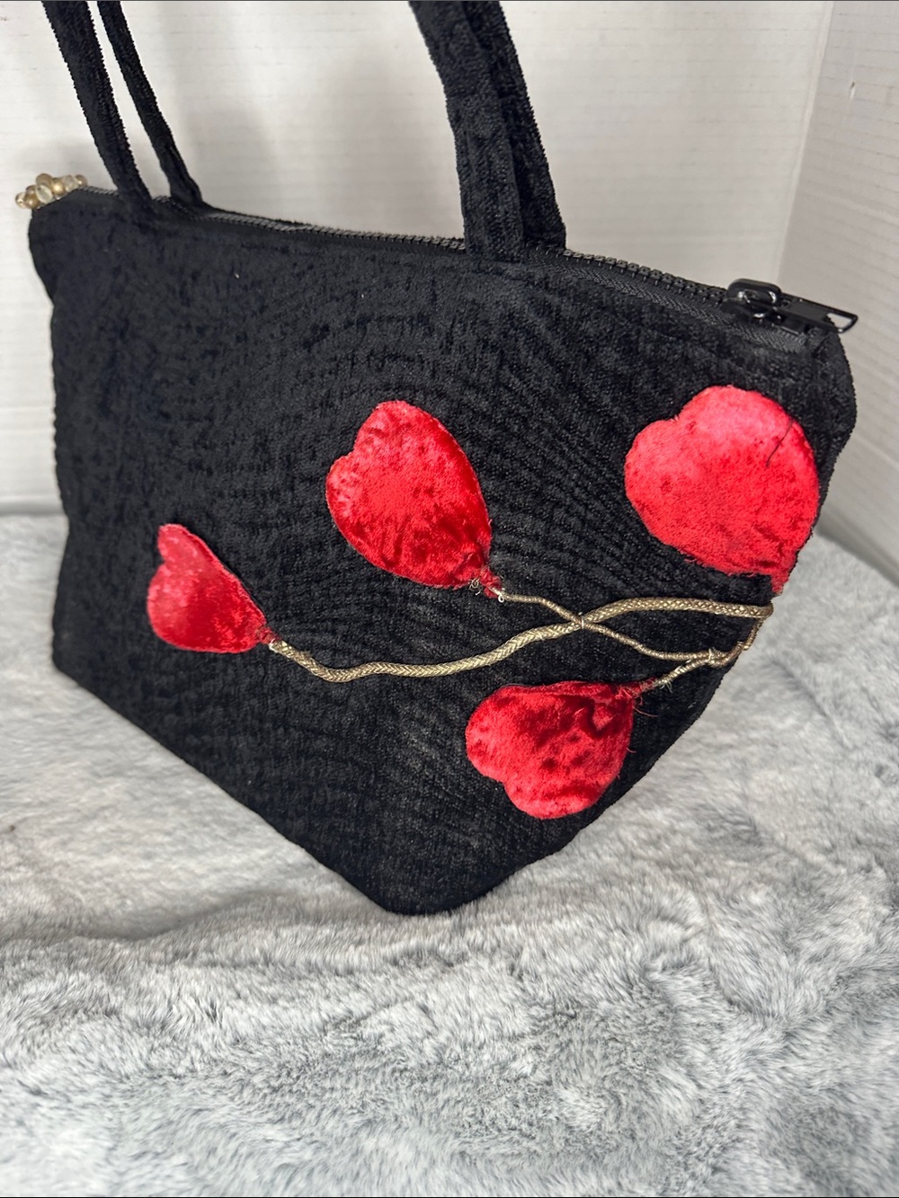 Bonnie Martin Vintage Black Velvet Poppy Flower Shoulder Tote Bag Wearable Art - Picture 6 of 10